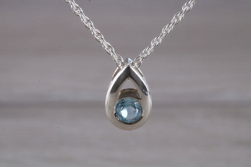 Natural Blue Topaz set Silver Necklace