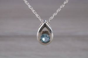 Natural Blue Topaz set Silver Necklace