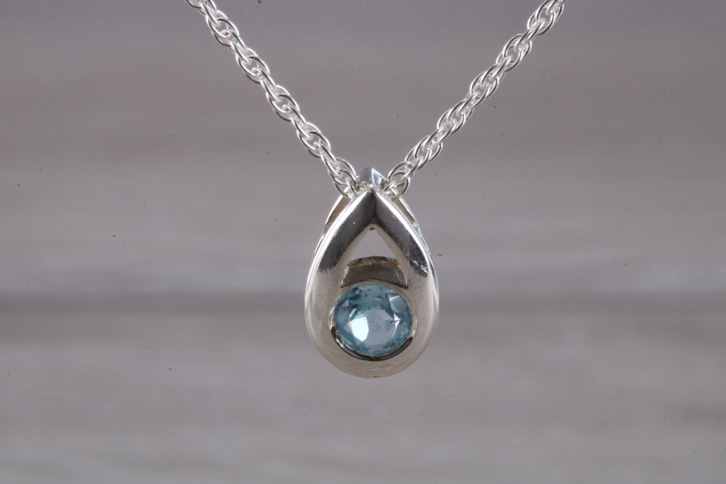 Natural Blue Topaz set Silver Necklace