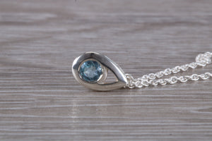 Natural Blue Topaz set Silver Necklace