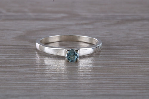 Natural Blue Topaz Ring.Silver Four Claw Set Ring.November birthstone,Sagittarius Zodiac stone.Ideal 16th,18th,21st ,Anniversary Gift.