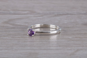 Natural Round cut Amethyst set Silver Ring
