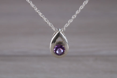 Round cut Amethyst set Silver Necklace