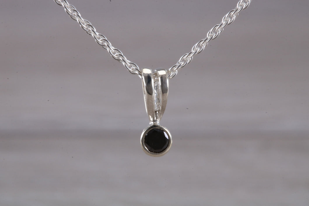 Natural Black Diamond set Silver Necklace