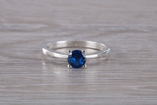 Load image into Gallery viewer, Silver solitaire set with Royal Blue sapphire cubic zirconia, simple and beautiful
