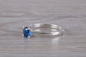 Silver solitaire set with Royal Blue sapphire cubic zirconia, simple and beautiful
