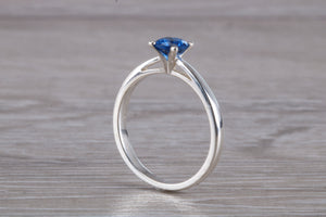 Silver solitaire set with Royal Blue sapphire cubic zirconia, simple and beautiful