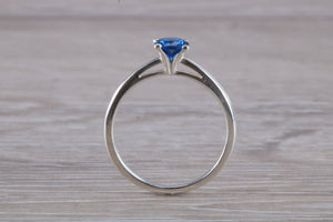 Silver solitaire set with Royal Blue sapphire cubic zirconia, simple and beautiful