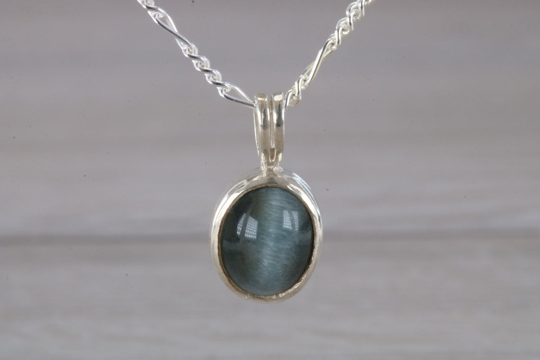 Natural Grey Cats Eye set Silver Necklace