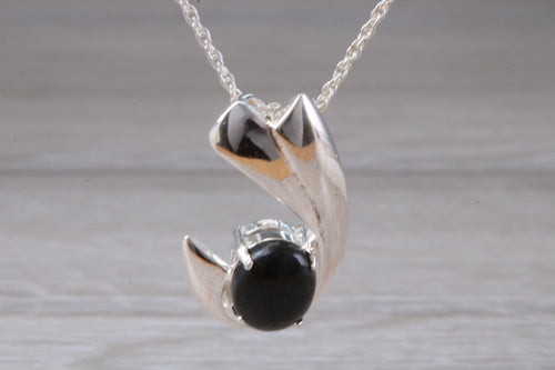 Oval cut Black Jade set Silver Necklace