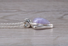 Load image into Gallery viewer, Silver Lilac Jade Necklace. Lilac Jade Pendant with 16 inch Snake chain.Jade Christmas,Birthday,Anniversary or Graduation Present.