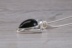 Silver Black Jade Necklace. Black Jade Pendant with 16 inch Snake chain.Jade Christmas,Birthday,Anniversary or Graduation Present.