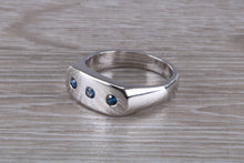 Load image into Gallery viewer, Chunky Signet Ring set with Three Natural Blue Sapphires