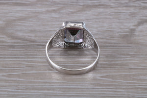 Emerald cut Mystic Topaz set Silver Ring