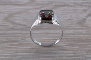 Emerald cut Mystic Topaz set Silver Ring