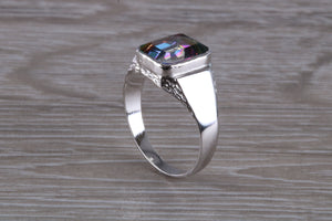 Emerald cut Mystic Topaz set Silver Ring