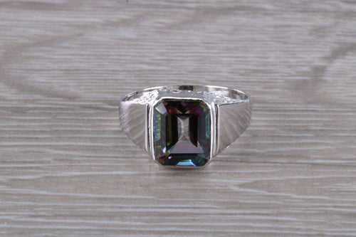 Emerald cut Mystic Topaz set Silver Ring