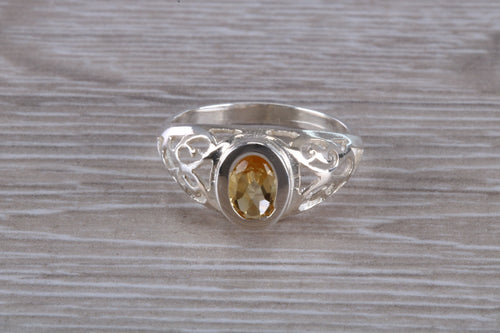 Oval cut Citrine set Silver Ring