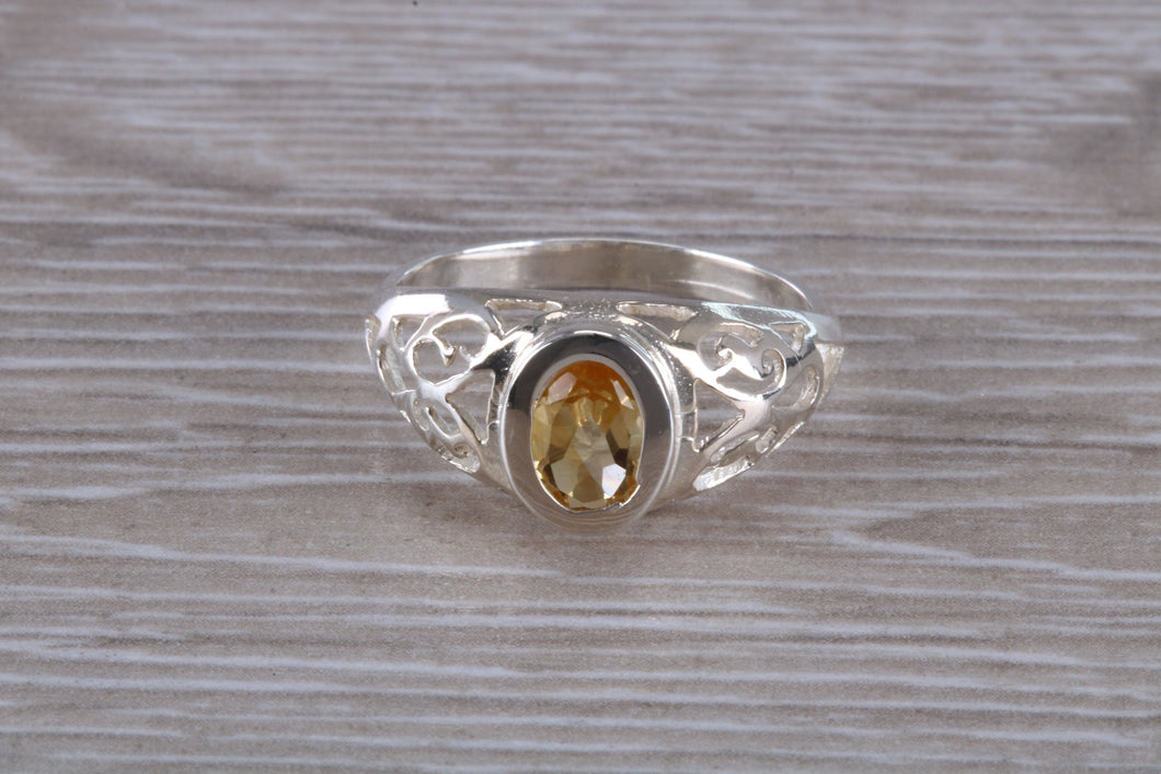 Oval cut Citrine set Silver Ring
