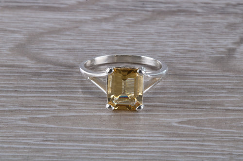 Natural rectangle cut Citrine Silver Ring
