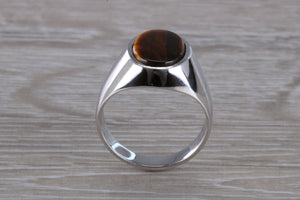 Natural Tigers Eye set Silver Signet Ring