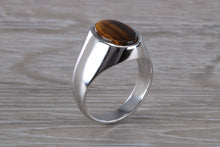 Load image into Gallery viewer, Natural Tigers Eye set Silver Signet Ring