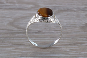 Natural Tigers Eye set Silver Ring