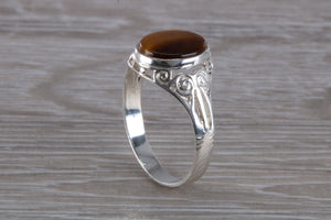 Natural Tigers Eye set Silver Ring