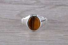 Load image into Gallery viewer, Natural Tigers Eye set Silver Signet Ring