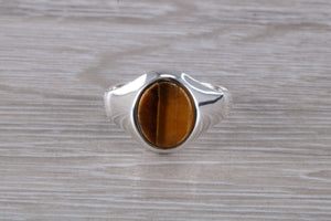 Natural Tigers Eye set Silver Signet Ring