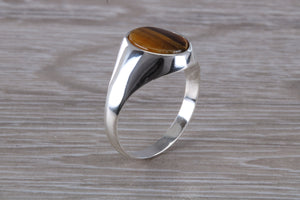 Natural Tigers Eye set Silver Signet Ring