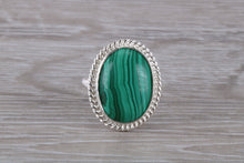 Load image into Gallery viewer, Large Oval cut Malachite set Silver Ring