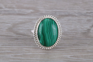 Large Oval cut Malachite set Silver Ring