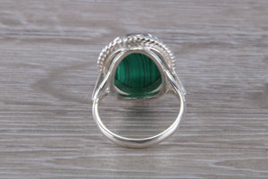 Large Oval cut Malachite set Silver Ring
