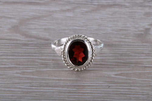 Oval cut Garnet set Silver Ring