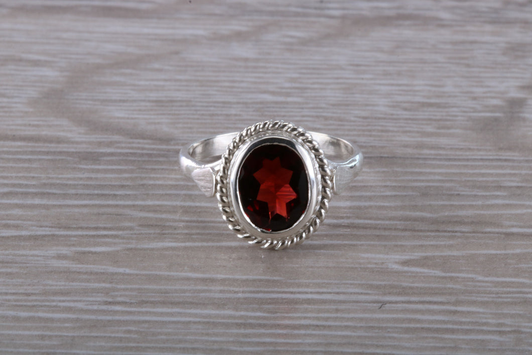 Oval cut Garnet set Silver Ring