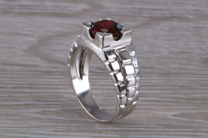 Chunky Gents Garnet set Silver Ring