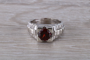 Chunky Gents Garnet set Silver Ring