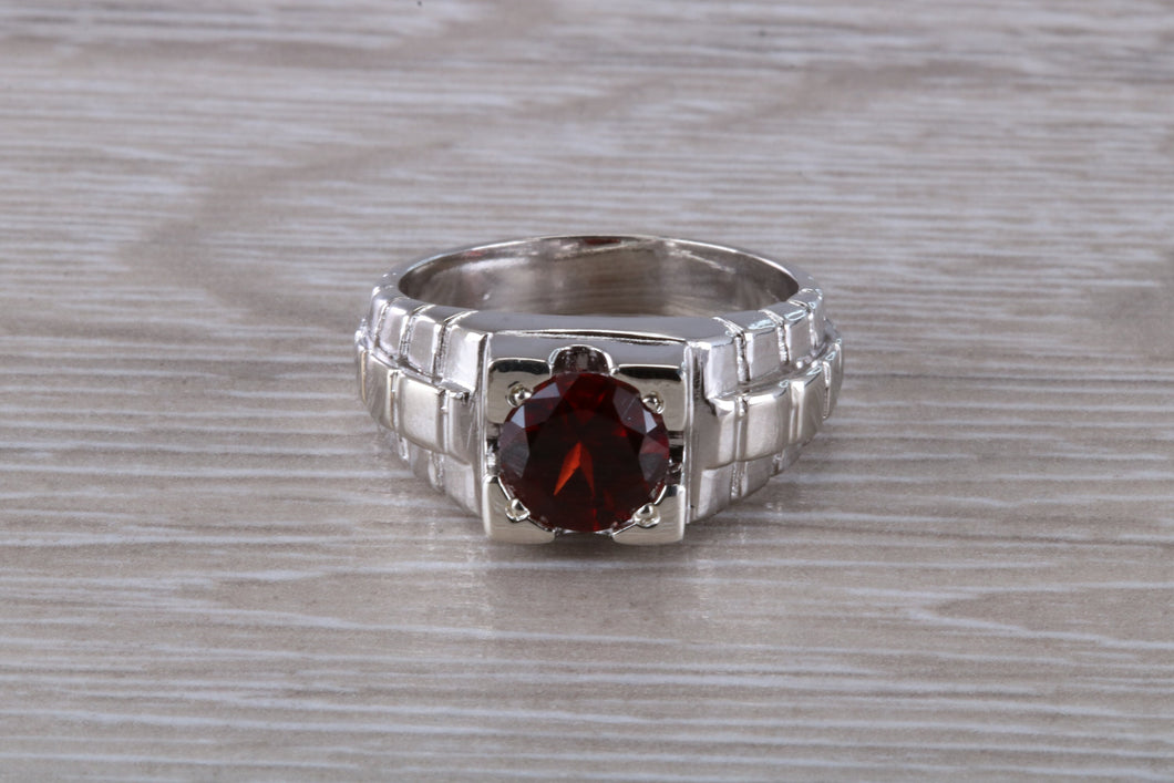 Chunky Gents Garnet set Silver Ring