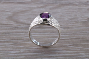 Natural Oval cut Amethyst set Silver Ring