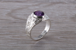 Natural Oval cut Amethyst set Silver Ring
