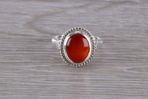 Red Cabochon cut Carnelian set Silver Ring