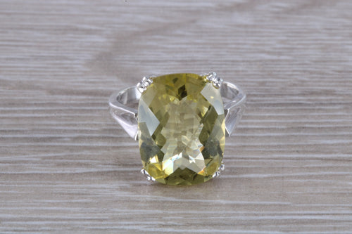 Rectangle Cushion cut Lemon Quartz set Silver Ring
