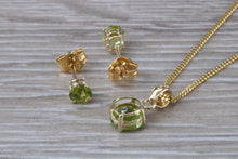 Load image into Gallery viewer, Round cut Peridot Earrings and Matching Necklace set in Yellow Gold