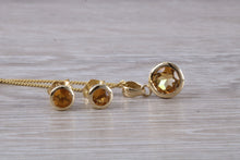 Load image into Gallery viewer, Round cut Citrine Earrings and Matching Necklace set in Yellow Gold