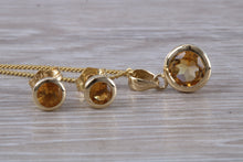 Load image into Gallery viewer, Round cut Citrine Earrings and Matching Necklace set in Yellow Gold