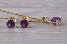 Load image into Gallery viewer, Round Amethyst Necklace with Matching Stud Earrings Set in Yellow Gold
