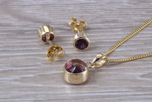 Load image into Gallery viewer, Round cut Amethyst set Necklace and Matching Earrings set in Yellow Gold