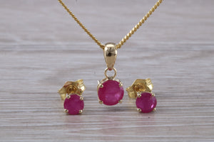 Round cut Ruby Necklace with Matching Earrings