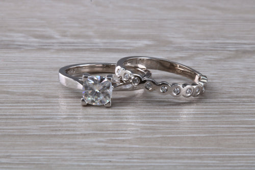 Platinum Bridal set, One carat Moissanite Diamond and Natural Diamonds